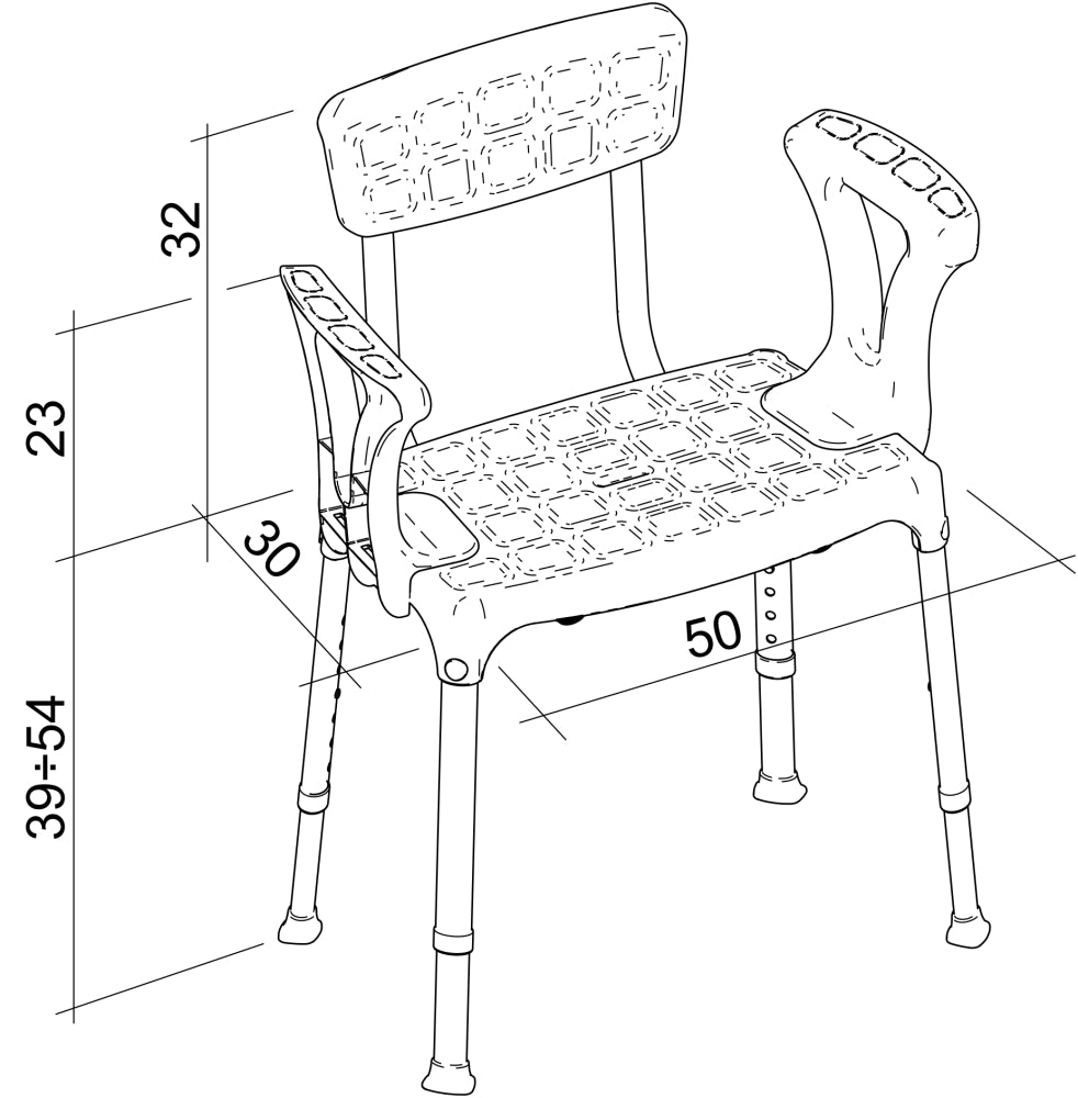 Silla de ducha con respaldo y reposabrazos