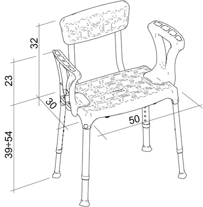 Silla de ducha con respaldo y reposabrazos